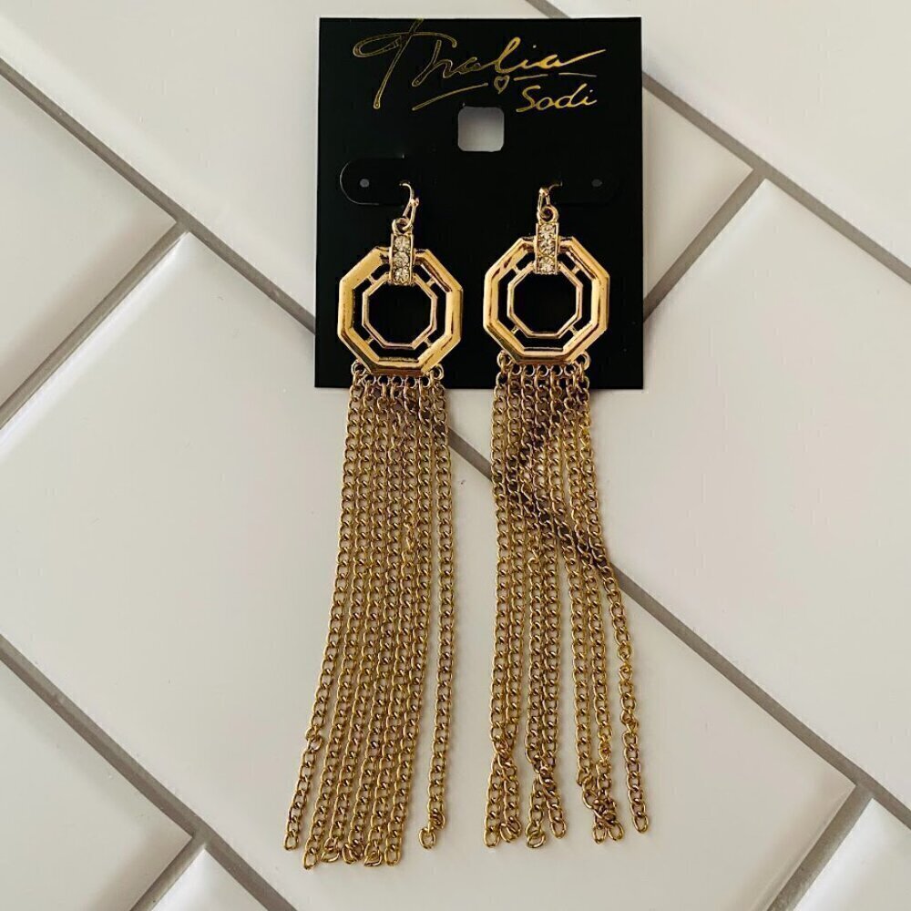 Thalia Sodi Earrings Gold Octagon Fringe Tower Earrings